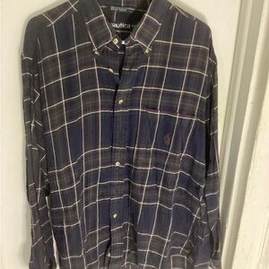 Nautica Men's Dark Blue Checkered Shirt Size XL